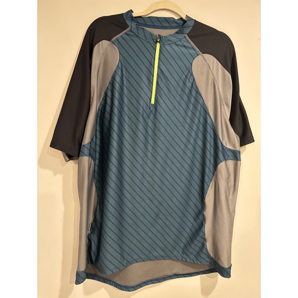 Bontrager Mens XL Cycling Jersey Teal Grey Striped Quarter Zip Bike Shirt